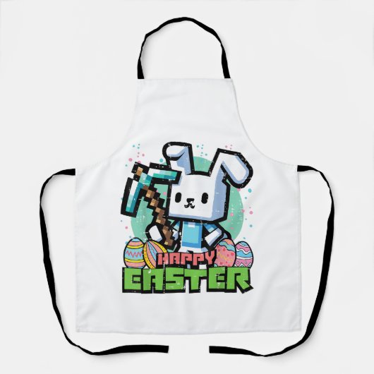 Happy Easter Bunny Pixel Game Gaming Gamer Boys Ki エプロン (正面)
