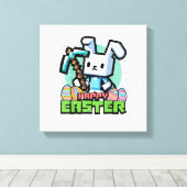 Happy Easter Bunny Pixel Game Gaming Gamer Boys Ki キャンバスプリント (インサイチュ (ウッドフロア))