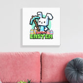 Happy Easter Bunny Pixel Game Gaming Gamer Boys Ki キャンバスプリント (インサイチュ (リビング))