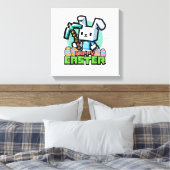 Happy Easter Bunny Pixel Game Gaming Gamer Boys Ki キャンバスプリント (インサイチュ (寝室))