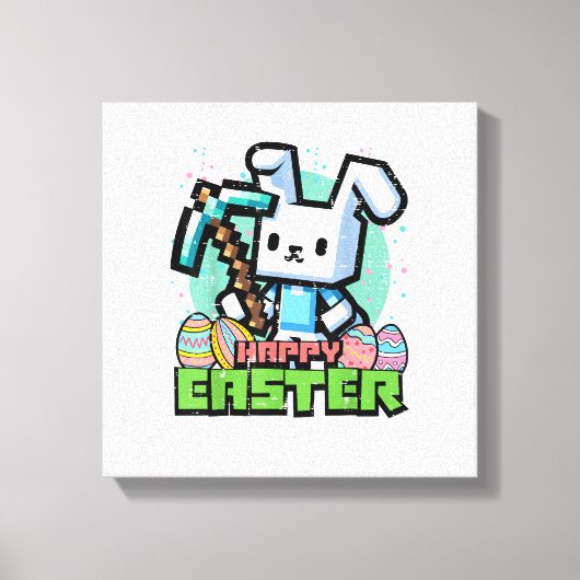 Happy Easter Bunny Pixel Game Gaming Gamer Boys Ki キャンバスプリント (正面)
