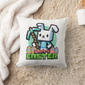 Happy Easter Bunny Pixel Game Gaming Gamer Boys Ki クッション (ブランケット)