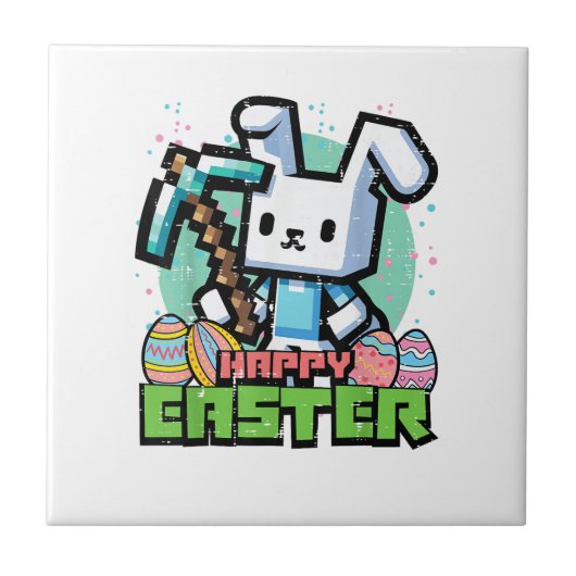 Happy Easter Bunny Pixel Game Gaming Gamer Boys Ki タイル (正面)