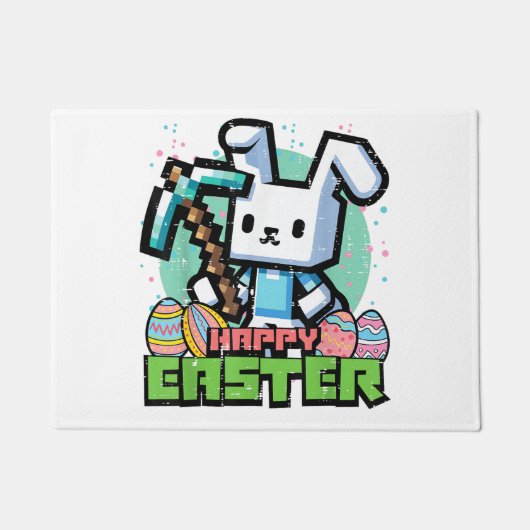 Happy Easter Bunny Pixel Game Gaming Gamer Boys Ki ドアマット (正面)