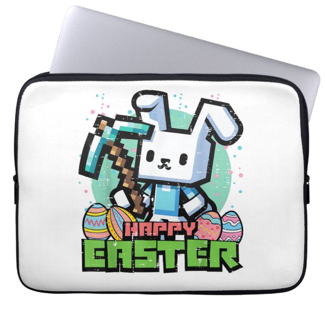 Happy Easter Bunny Pixel Game Gaming Gamer Boys Ki ラップトップスリーブ (正面)