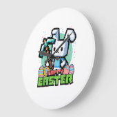 Happy Easter Bunny Pixel Game Gaming Gamer Boys Ki ラージ壁時計 (傾斜)