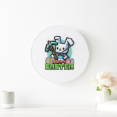Happy Easter Bunny Pixel Game Gaming Gamer Boys Ki ラージ壁時計 (ホーム)