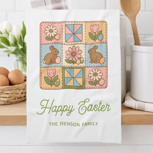 Happy Easter Bunny Quilt Pattern Family  キッチンタオル