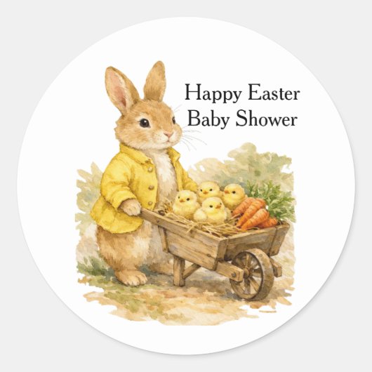 Happy Easter Bunny Rabbit Baby Shower ラウンドシール (正面)