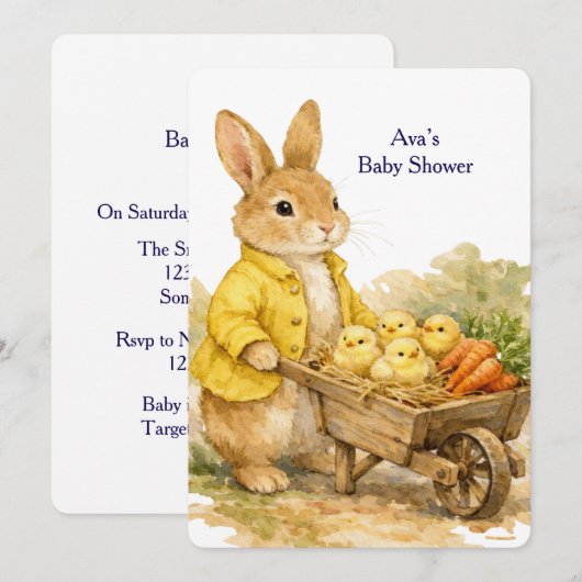 Happy Easter Bunny Rabbit Baby Shower Invitation 招待状 (正面/裏面)