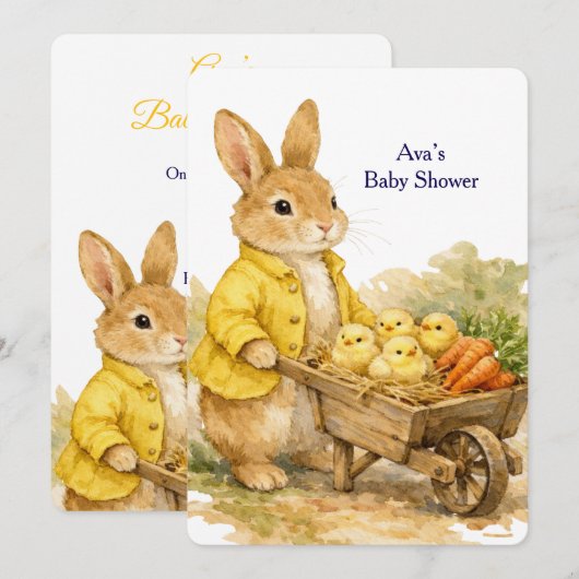 Happy Easter Bunny Rabbit Baby Shower Invitation 招待状 (正面/裏面)