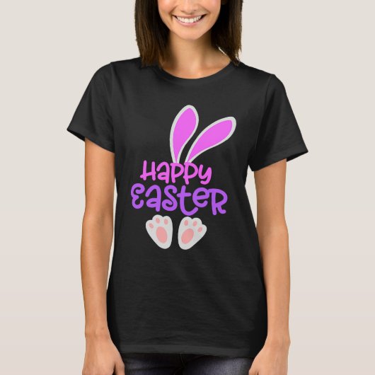 Happy Easter Bunny Rabbit Egg Hunt Cute Ears Girls Tシャツ (正面)