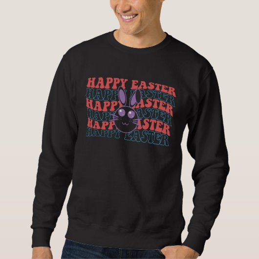 Happy Easter Bunny Rabbit Face Retro Groovy  Easte スウェットシャツ (正面)
