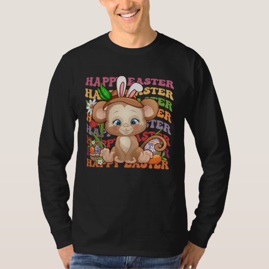 Happy Easter Bunny Rainbow Monkey  Easter Egg Hunt Tシャツ (正面)