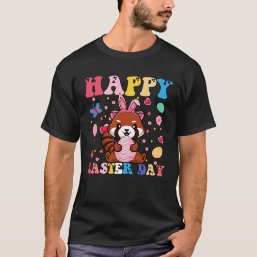 Happy Easter Bunny Red Panda  Easter Day Groovy Tシャツ (正面)