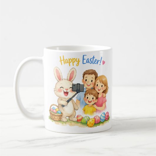 “Happy Easter Bunny Selfie Mug  コーヒーマグカップ (左)