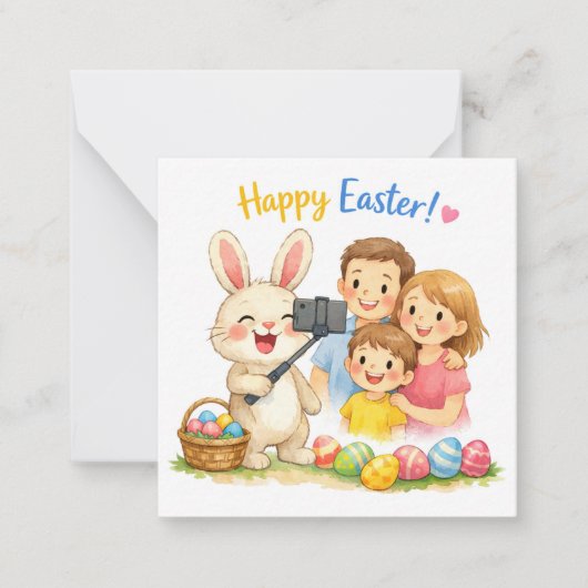 “Happy Easter Bunny Selfie Note Card – Cute Family ノートカード (正面)