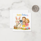 “Happy Easter Bunny Selfie Note Card – Cute Family ノートカード (正面/裏面インサイチュ)