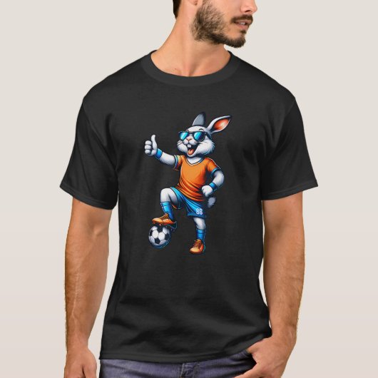 Happy Easter Bunny Soccer Player Lover Sport Rabbi Tシャツ (正面)
