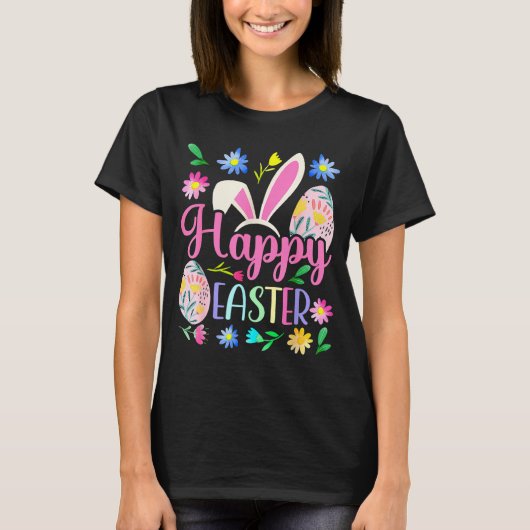 Happy easter bunny spring easter egg easter shirts tシャツ (正面)