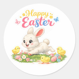 Happy Easter Bunny Sticker – Cute Spring Design wi ラウンドシール