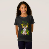 Happy Easter Bunny Sunflowers Girls Black Tee Tシャツ (正面フル)