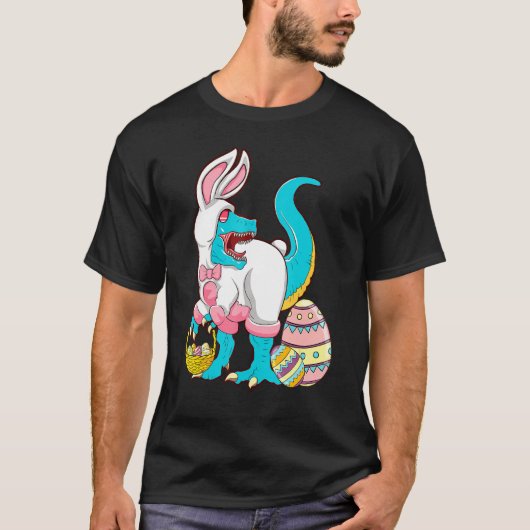 Happy Easter Bunny T Rex With Eggs Busket Tシャツ (正面)
