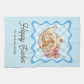 Happy Easter Bunny Teapot Gingham  キッチンタオル (横)