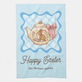 Happy Easter Bunny Teapot Gingham  キッチンタオル (縦)