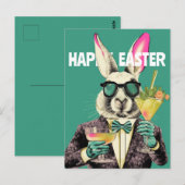 Happy Easter Bunny with Sunglasses Cocktails Funny ポストカード (正面/裏面)
