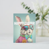 Happy Easter Bunny with Sunglasses Funny ポストカード (スタンド正面)