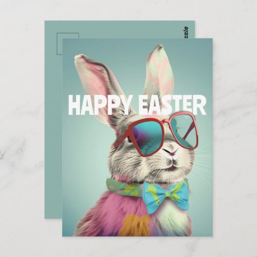 Happy Easter Bunny with Sunglasses Funny ポストカード (正面/裏面)