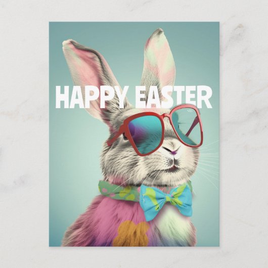 Happy Easter Bunny with Sunglasses Funny ポストカード (正面)