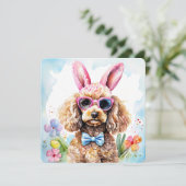 Happy Easter Card Cute Bunny Poodle Watercolor Dog カード (スタンド正面)
