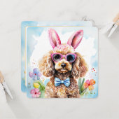 Happy Easter Card Cute Bunny Poodle Watercolor Dog カード (正面/裏面インサイチュ)