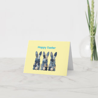 Happy Easter card with denim cute bunnies サンキューカード