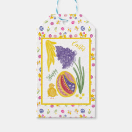 Happy Easter chick, egg, grape hyacinth pattern ギフトタグ