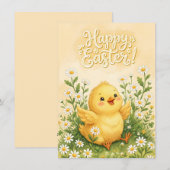 Happy Easter Chick Surrounded by Daisies シーズンカード (正面/裏面)