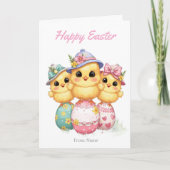 Happy Easter Chicks Card | Cute Hats & Eggs カード (正面)