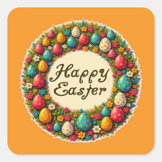 Happy Easter – Classic Wreath Design Autocolante スクエアシール (正面)