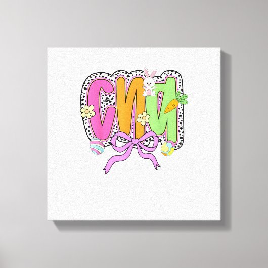 Happy Easter CNA Nurse Coquette Bow Bunny Eggs Wom キャンバスプリント (正面)