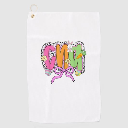 Happy Easter CNA Nurse Coquette Bow Bunny Eggs Wom ゴルフタオル (正面)