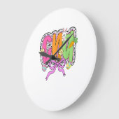 Happy Easter CNA Nurse Coquette Bow Bunny Eggs Wom ラージ壁時計 (傾斜)