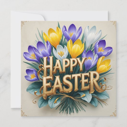 Happy Easter Colorful Crocus Flowers シーズンカード (正面)