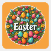 Happy Easter – Colorful Egg Wreath Autocolante スクエアシール (正面)