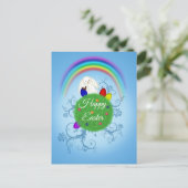 Happy Easter Colorful Planet & Rainbow Cute Bunny シーズンポストカード (スタンド正面)