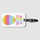 Happy Easter Colorful Striped Easter Egg ラゲッジタグ (正面横)