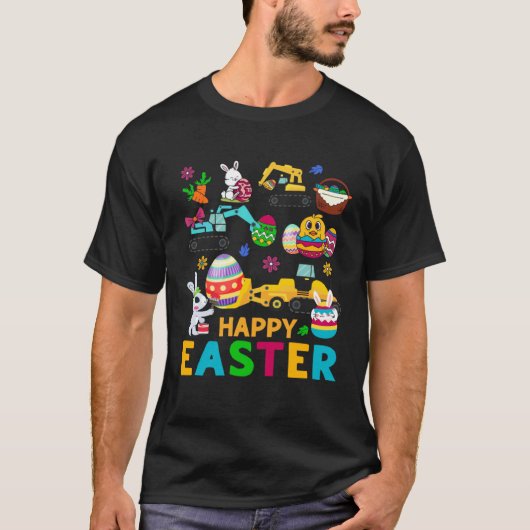 Happy Easter Construction Crane Truck Boys Toddler Tシャツ (正面)