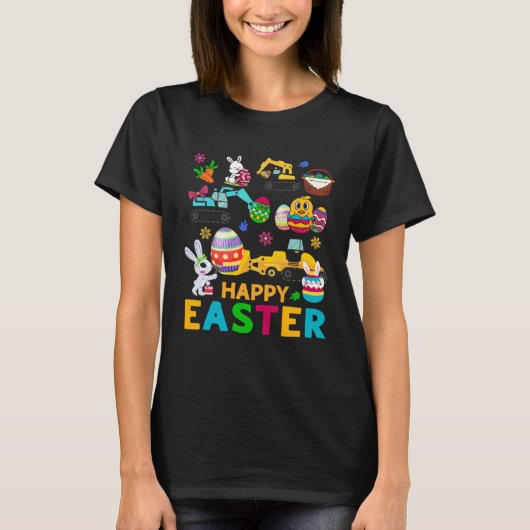 Happy Easter Construction Crane Truck Boys Toddler Tシャツ (正面)