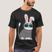 Happy Easter Cool Cat With Bunny Ears and Glasses  Tシャツ (正面)